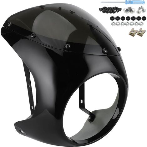 Jeffergarden Déflecteur de vent de carénage de phare de 7 pouces universel pour moto (lentille noire brillante)-DOU