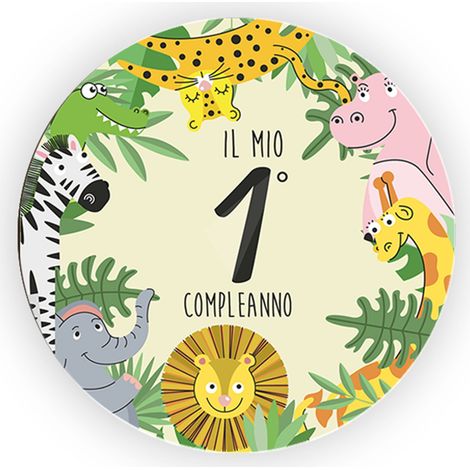 Lupia - Calamita, MAGNETI in Legno Set da 24 PEZZI D.4,5 cm 1° ANNO per il primo compleanno, decorazione stampata, segnaposto ricordino regalo, bomboniera confettata, pensierino (1/4)
