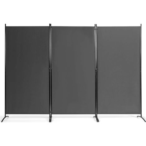 COSTWAY Biombo de 3 Piezas 260 x 183 cm/Separador Divisor con Almohadilla de Pie Ajustable Pantalla de Privacidad Gris