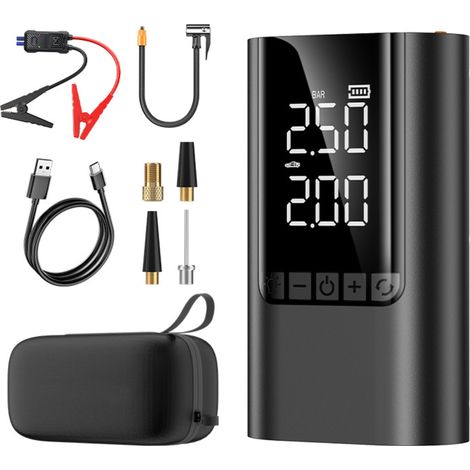 6000A 10000mAh Autobatterie-Booster – 12V Benzin- und Dieselbatterie-Starthilfe – 150PSI Luftkompressor mit Smart-Display – Schnell-USB-Ladegerät – LED-Licht und SOS-Modus – Tragbar (1/5)