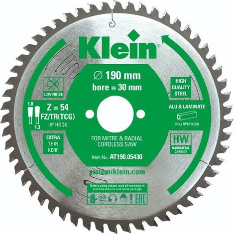 Lama Circolare Professionale a Spessore Sottile D=160, B/c=1,8/1,3, Z (Nr. denti)=48, d (riduzione)=20 (16),  (Angolo di taglio)=-5B0, Fori trasc.=2/6/32 AT160.04820 KLEIN (1/5)