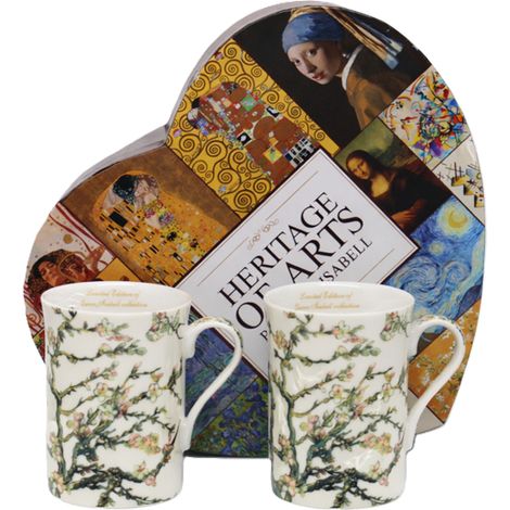 Tazas de porcelana de 300 ml, 2 unidades, con el cuadro "Almendro en flor" de Van Gogh, como regalo. (1/5)