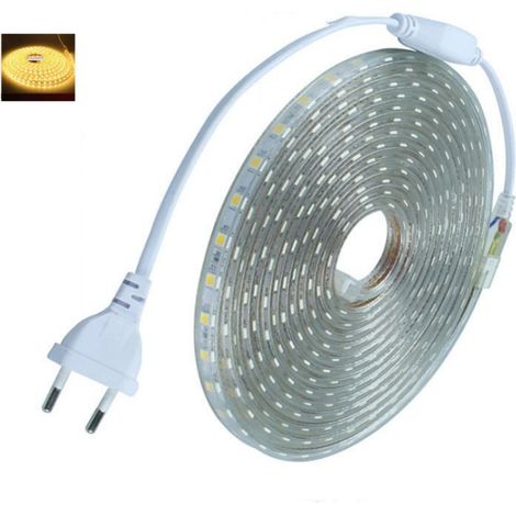 2M, Blanc Chaud Ruban LED avec Interrupteur, Bande LED Lumineux, Ip65 Etanche Bandeau LED, 220V Ruban à LED