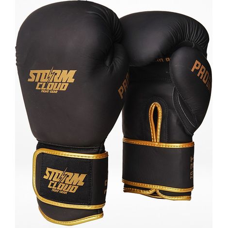 Gants de boxe StormCloud Boxing Pro en cuir véritable noir/doré 14 oz (1/5)