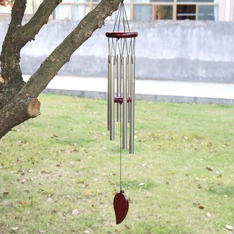 Carillon à vent 6 tubes en aluminium, son apaisant pour extérieur, hauteur 66 cm, décoration jardin, maison, balcon Crezuo (1/3)