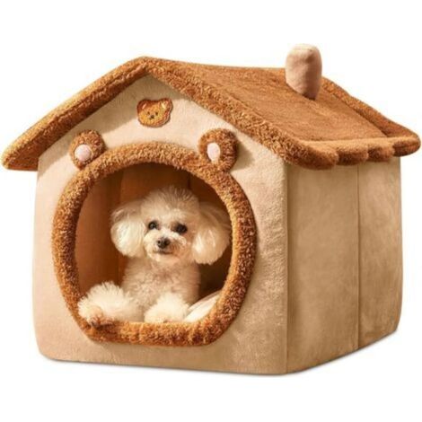 Niche pour Chien Intérieur Lit de Grotte pour Chat Pliable Lit pour Chien Chaud et Confortable avec Coussin Amovible Maison de Chat pour Chien Chaton Lapin (Marron, M) (1/4)