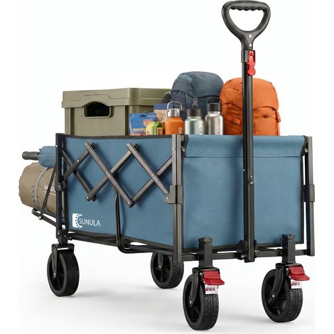 Sunula Bollerwagen Faltbar Handwagen Transportwagen mit erweiterbarer Heckklappe, 100KG, 80L + 35L, Blau