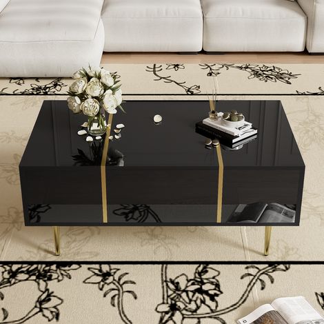 Table basse moderne noire avec un brillant et 2 tiroirs