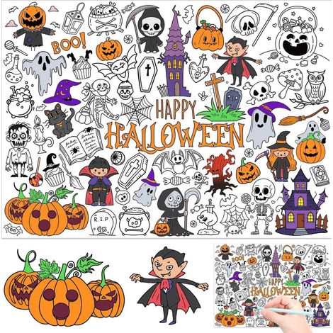 Ausmaltischdecke Halloween 118x85cm, Papiertischdecke zum Ausmalen für Kinder, Party Deko & Spiele