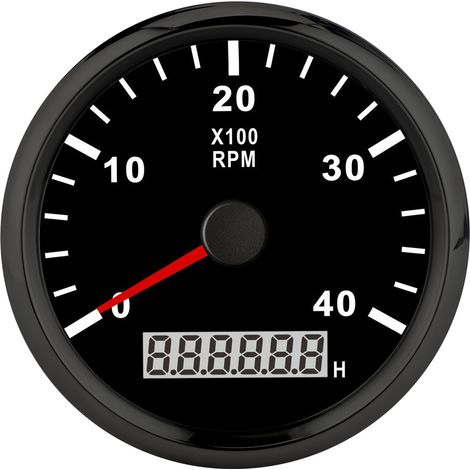 Tachymètre de bateau à pointe de 85 mm, écran LCD numérique, 4000 tr/min, rétroéclairage rouge, étanche IP67, 12 V/24 V, cadran noir, couvercle noir (1/5)