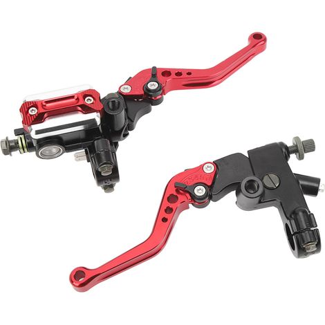 Paire de leviers de maître-cylindre de frein 7/8 pouce pour moto, kit universel avec réservoir, garde-mains en fibre de carbone rouge (1/5)
