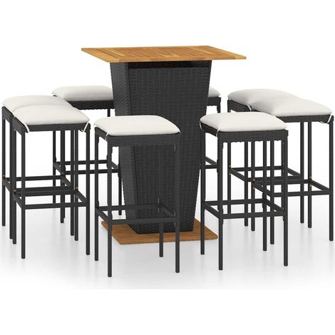 Maison Exclusive - Ensemble de bar de jardin 9 pcs et coussins Résine tressée Noir (1/5)