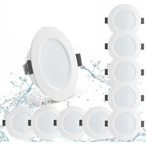 Lot de 10 spots LED encastrables 5W IP44 Blanc neutre 4000K Éclairage étanche 450lm Design extra plat 25mm pour salle de bain (1/5)