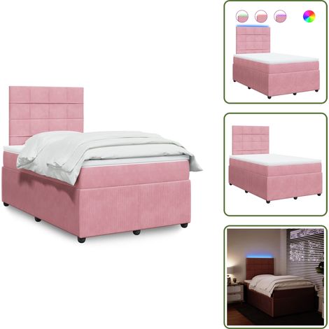 The Living Store Giroletto a Molle con Materasso Rosa 120x190 cm in Velluto - Materasso a molle insacchettate