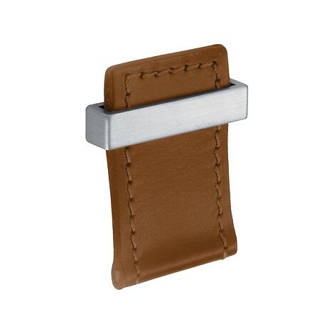 Poignée tirette inox et cuir - inox satiné et cuir naturel - entraxe 24 mm - largeur embase 40 mm - hauteur 44 mm - COSMA