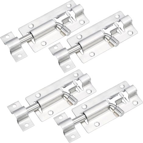 4 verrous de porte en acier inoxydable avec pênes coulissants compatibles avec portes, portails de jardin, fenêtres, toilettes, écuries, remises (1/4)