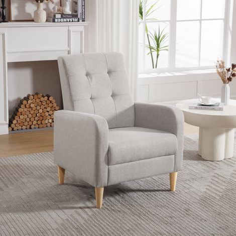 WOLTU Relaxsessel Fernsehsessel Ohrensessel mit Armlehnen Massivholzbeinen, Loungesessel, getufteter Polstersessel, für Schlafzimmer Wohnzimmer Balkon, Leinenbezug, Hellgrau (1/5)