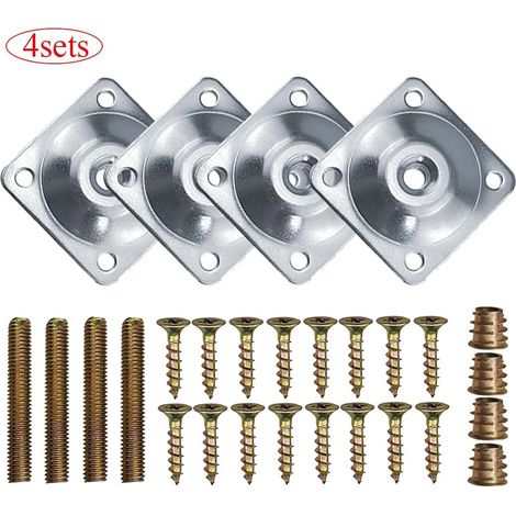 Lot de 4 - Plaques De Montage De Pieds De Meubles Metal Carré De Fixation Jambes De Canapé Avec Boulons Et Vis (1/5)