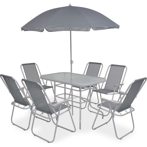 Juego de comedor de jardín 8 piezas acero y textilene gris vidaXL