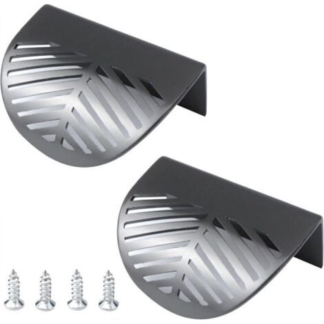 Poignées de meuble à bords arrondis, poignées de meuble à feuilles creuses, quincaillerie pour meuble avec vis de montage, gris (lot de 2) (1/4)