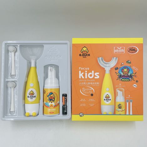 (1 pièce) Ensemble de brosses à dents soniques de dessin animé Little Yellow Duck en silicone souple et étanche