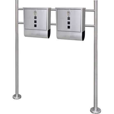 Boîte aux lettres double en acier inoxydable avec support (1/5)