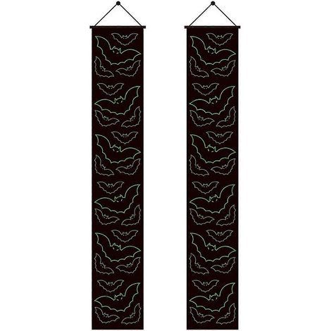 Decoración de puerta de Halloween, pancarta colgante para porche exterior, bandera de murciélago que brilla en la oscuridad (1/5)
