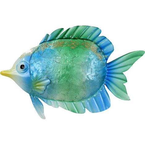 Ornement mural décoratif en métal avec poisson vert, pour la maison et le bureau