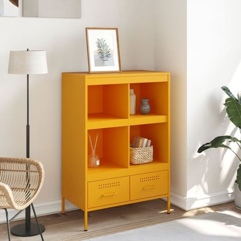 Buffet de Cuisine en Acier, Jaune Moutarde, 68x39x101,5 cm, Meuble Rangement Moderne avec Étagères, Console d'Entrée Robuste pour Salon et Salle à Manger (1/5)