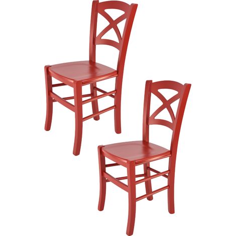 Tommychairs - Set 2 sedie modello Cross per cucina bar e sala da pranzo, robusta struttura in legno di faggio verniciato laccato rosso e seduta in legno (1/5)