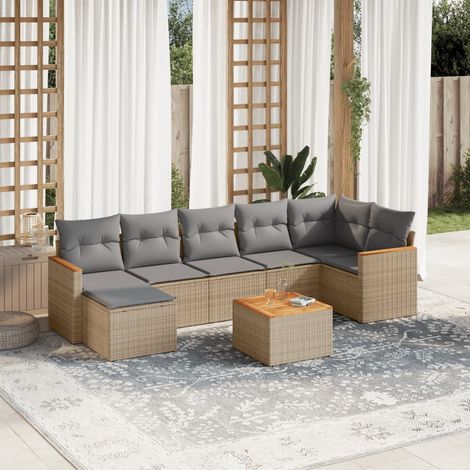 8-tlg. Garten-Sofagarnitur mit Kissen Beige Poly Rattan (1/3)