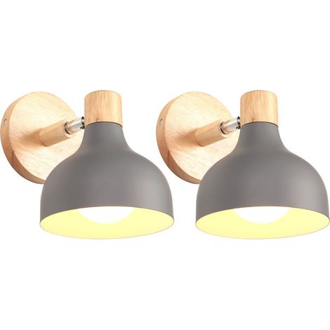 Lot De 2 Applique Murale Interieure Rétro Lampe Murale Réglable En Bois Métal E27 Applique Murale Vintage Pour Salon Chambre Salle De Bain (Gris) (1/5)