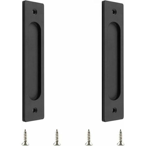 Lot de 2 poignées de porte coulissantes rectangulaires encastrées en acier inoxydable noir mat pour porte de grange coulissante (1/5)