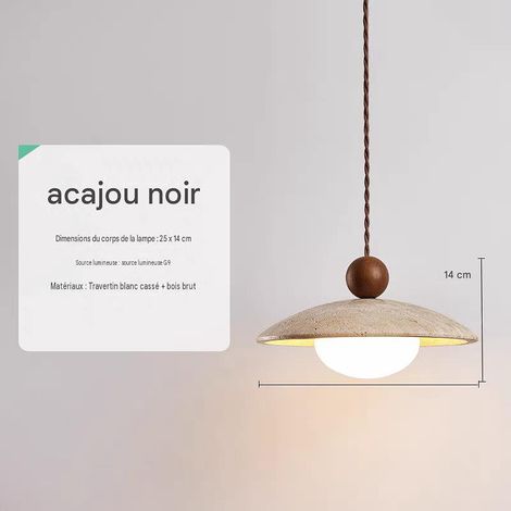 Suspension P noyer, pierre travertin, douille G9 220V, lumière tricolore