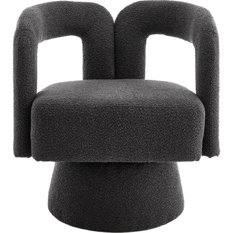 ELVMI Fauteuil Pivotant 360° avec Accoudoirs Arrondis et Assise Rembourrée, en Tissu Bouclé, Gris Foncé (1/4)