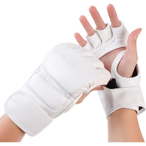 Gants de boxe mi-doigts pour sac de frappe, entraînement kickboxing et sparring - Hommes et femmes - Blanc