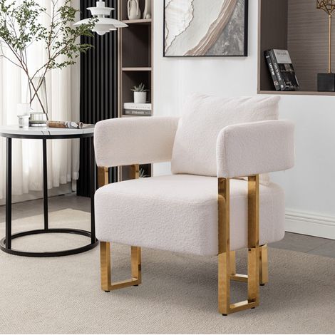 Sillón individual de ocio con reposabrazos, cojín de apoyo y patas de metal, blanco DESVIAE (1/5)