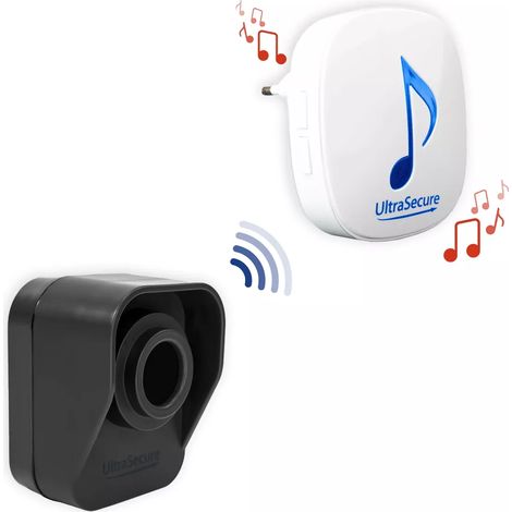 Ultra Secure – Détecteur de mouvement sans fil 600m – Autonome sur piles – Détection 10-15m – Carillon avec 35 mélodies – Volume réglable