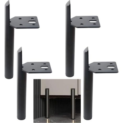 pièces de Pieds de Meubles de 15 cm, Pied de Table Metal Noir, Pied pour Meuble de Bricolage, avec vis, utilisés pour canapé, Table Basse, Armoire de lit et Autres Meubles. (1/5)