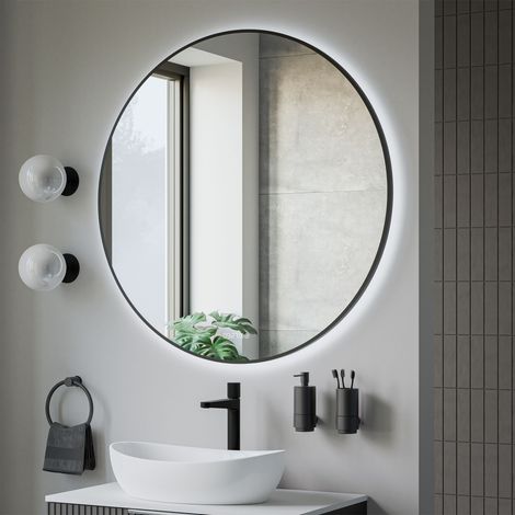 BERNSTEIN - Specchio rotondo con cornice nera LED rilevatore di movimento, controllo della luce, antiappannamento, orologio digitale 8232-2.0, Ø 100cm	Ø100 cm