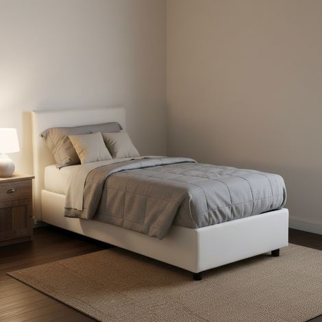 Talamo Italia Cama individual Bruna, Cama contenedor con revestimiento de tela, 100% Made in Italy, Apertura frontal, adecuado para colchón Cm 80x190, Blanco, con embalaje reforzado (1/5)