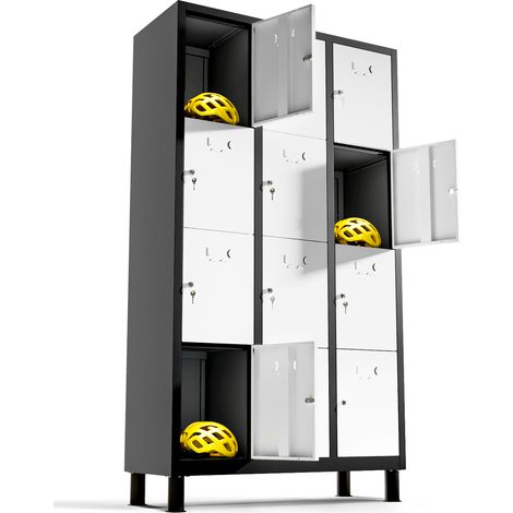 Vestiaire metallique à 12 portes Casier 180x97x40 cm pour votre atelier ou votre bureau Casier metallique (Blanc/Noir) (1/5)