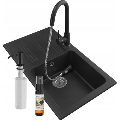 Évier en Granit Ada avec Robinet Douchette SNAKE et Siphon - Beige - 775x435 mm (1/5)
