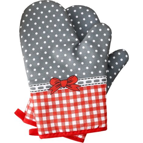 Juego de 2 guantes de cocina, algodón ignífugo de 260 °C, agarraderas antideslizantes, protección para manos y antebrazos, para hornear y repostería. (1/5)