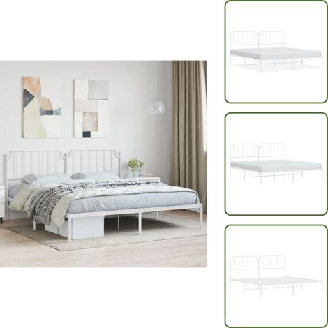 Cadre de lit métal sans matelas et tête de lit blanc 200x200 cm - Cadre De Lit - Lit Double - Lit Metal - Lit Blanc - Meuble Chambre (1/5)