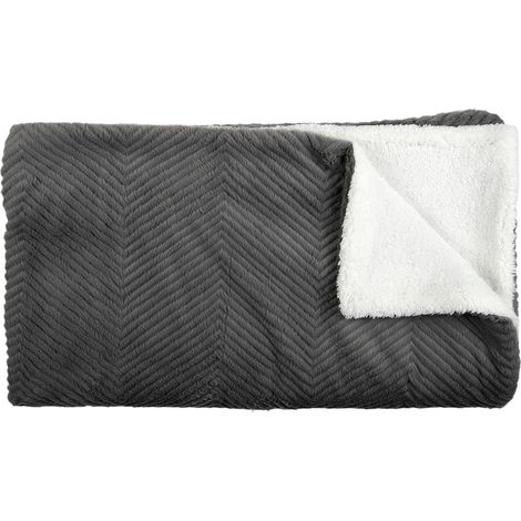 Plaid Ultra Doux 140x200cm Imitation Fourrure Texturée Grise et Sherpa (1/5)