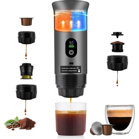 Machine à expresso portable, 20 bars, machine à café de camping 3 en 1, auto-chauffante, compatible avec le café moulu (gris 707) (1/5)