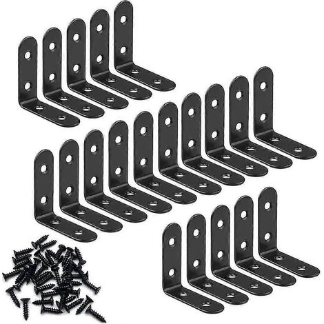 Lot de 20 équerres de fixation, équerres à angle droit en acier inoxydable (90°) pour étagères, armoires, chaises et tables en bois. (1/5)