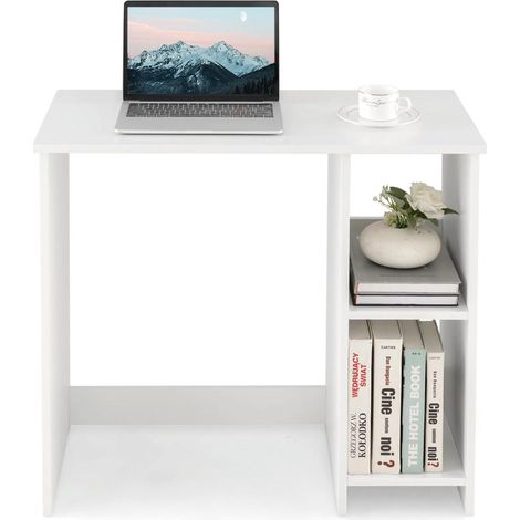 Bureau avec bibliothèque minimaliste 80 x 40 x 73,5 cm pratique et stable en aggloméré blanc