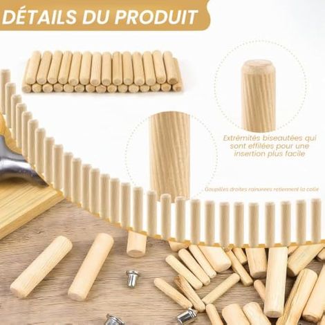 Lot de 500 chevilles en bois assorties M6 M8 M10 M12 avec 4 broches de centrage, chevilles rondes en bois de hêtre pour artisans de meubles, bricolage (M12 M6 M8 M10) (1/3)